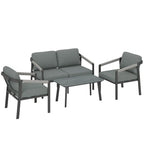 4 Seater Aluminium Garden Furniture Set with Loveseat, Black