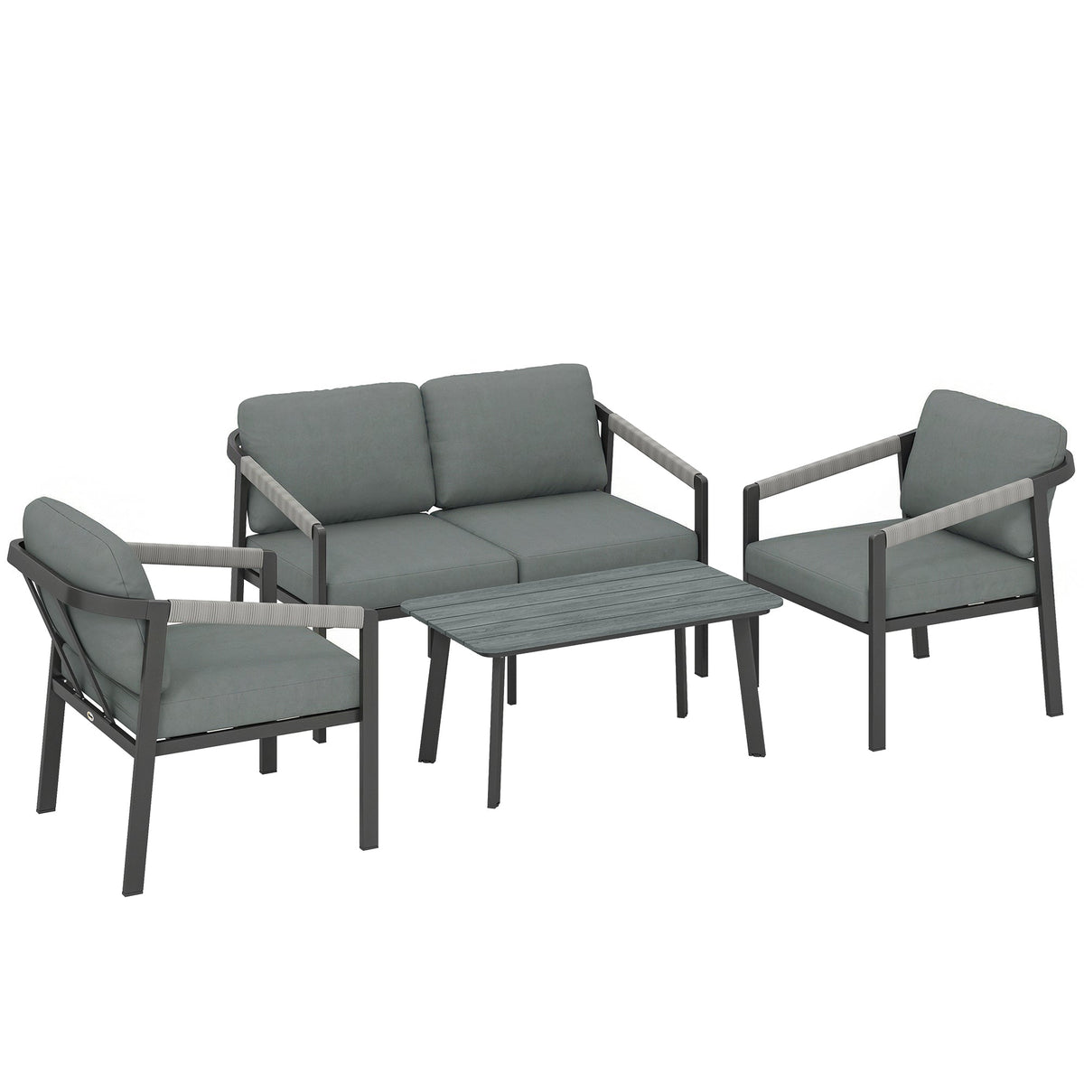 4 Seater Aluminium Garden Furniture Set with Loveseat, Black