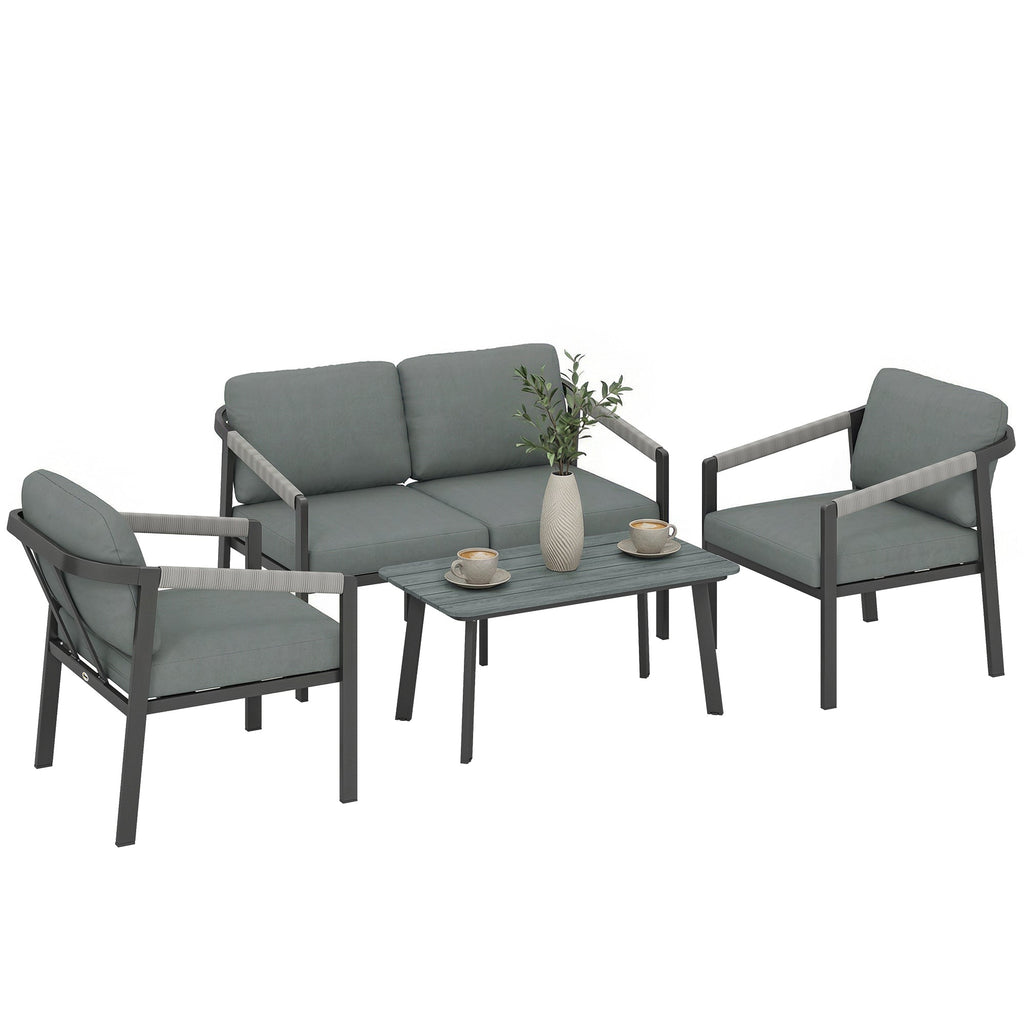 4 Seater Aluminium Garden Furniture Set with Loveseat, Black
