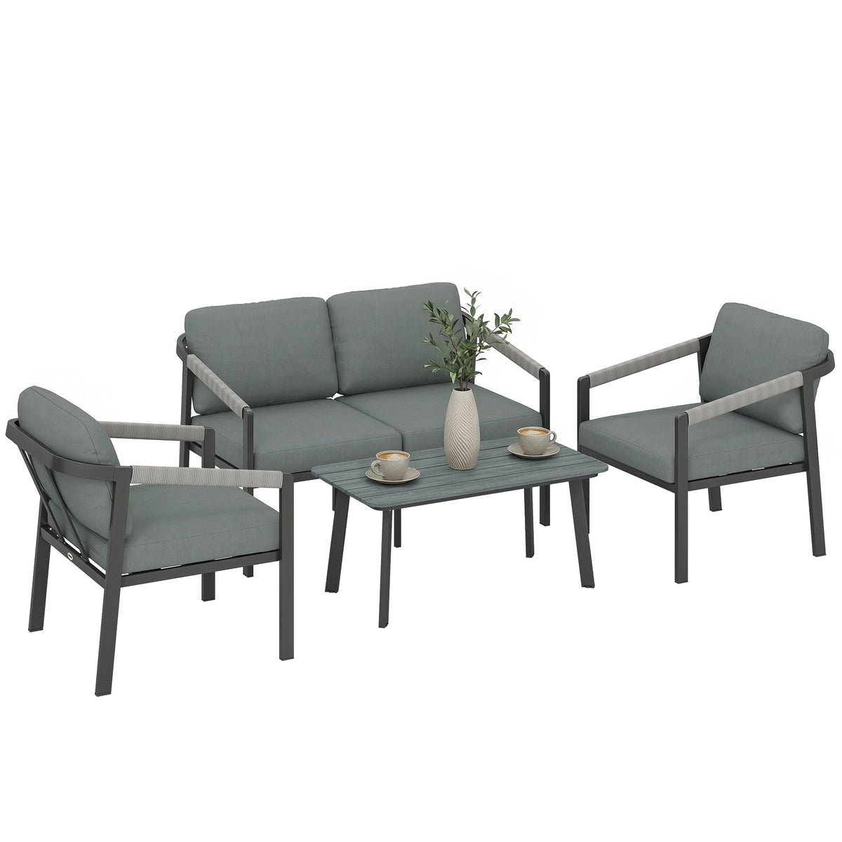 4 Seater Aluminium Garden Furniture Set with Loveseat, Black