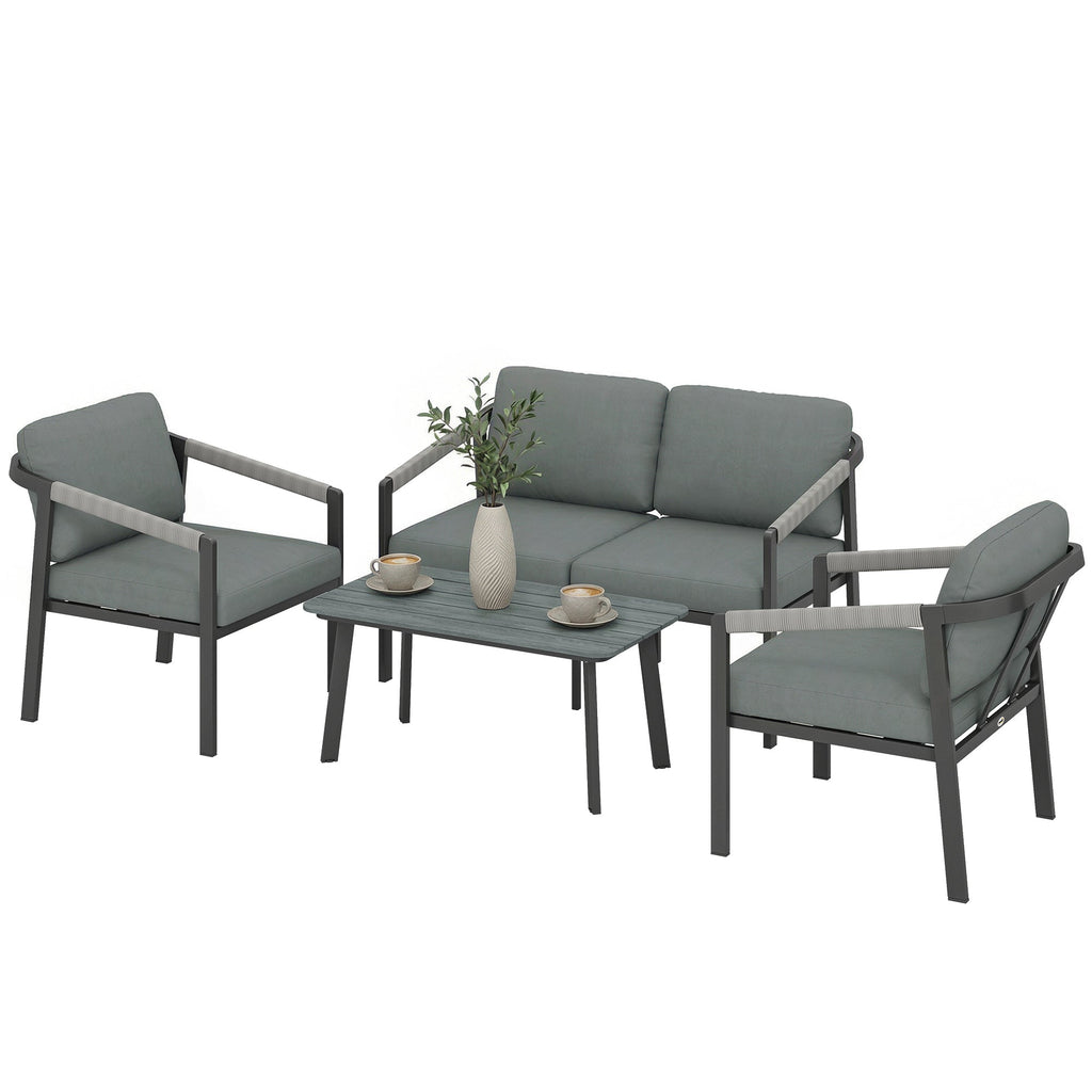 4 Seater Aluminium Garden Furniture Set with Loveseat, Black