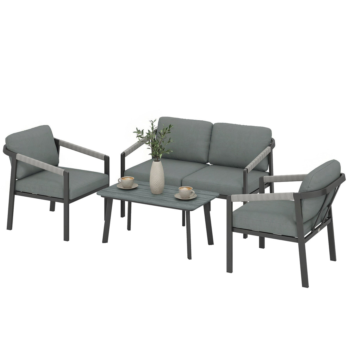 4 Seater Aluminium Garden Furniture Set with Loveseat, Black