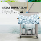 60 Quart Rolling Patio Cooler Cart with Shelf and Bottle Opener, Silver