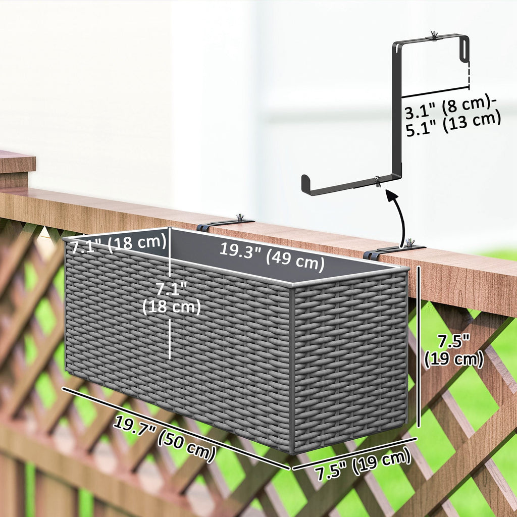 2 Pack 20" Railing Planter Boxes with Hooks and Drainage, Grey