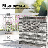 5-Piece Rattan Sofa Set with Ottomans, 2-Tier Glass Table, Grey/Dark Grey