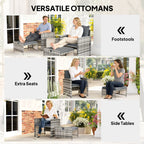 5-Piece Rattan Sofa Set with Ottomans, 2-Tier Glass Table, Grey/Dark Grey