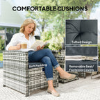 5-Piece Rattan Sofa Set with Ottomans, 2-Tier Glass Table, Grey/Dark Grey