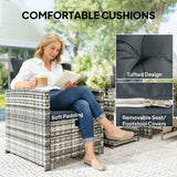 5-Piece Rattan Sofa Set with Ottomans, 2-Tier Glass Table, Grey/Dark Grey