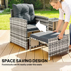 5-Piece Rattan Sofa Set with Ottomans, 2-Tier Glass Table, Grey/Dark Grey