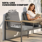 2-Seat Outdoor Garden Bench with Center Table and Thick Cushions, Light Grey