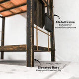 2-Tier Firewood Rack with 4 Fireplace Tools & Hooks, 220 lb Capacity, Coffee Brown