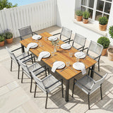 180 x 86 cm Garden Dining Table for 6-8 with Wood Slatted Top, Teak