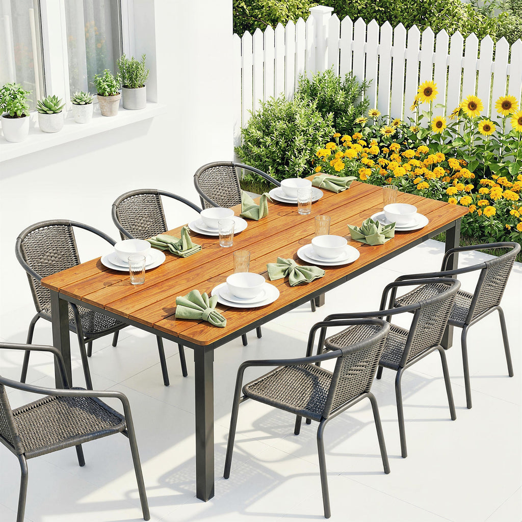 180 x 86 cm Garden Dining Table for 6-8 with Wood Slatted Top, Teak