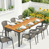 180 x 86 cm Garden Dining Table for 6-8 with Wood Slatted Top, Teak
