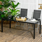 70.9" Rectangular Outdoor Dining Table with Tempered Glass Top, Black