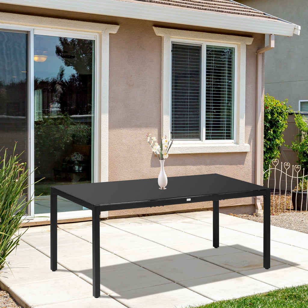 70.9" Rectangular Outdoor Dining Table with Tempered Glass Top, Black