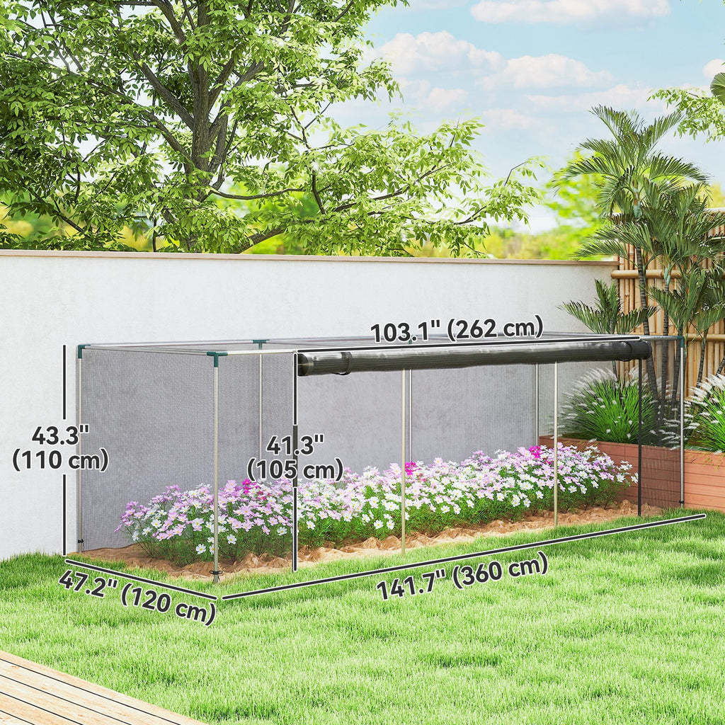 12' x 4' Crop Cage with Zippered Door and Steel Frame, Black