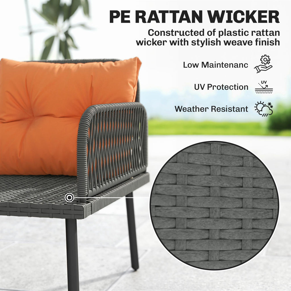 6-Piece 8-Seater Orange Rattan Corner Sofa Set with Cushions & Glass Table