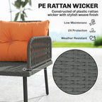 6-Piece 8-Seater Orange Rattan Corner Sofa Set with Cushions & Glass Table