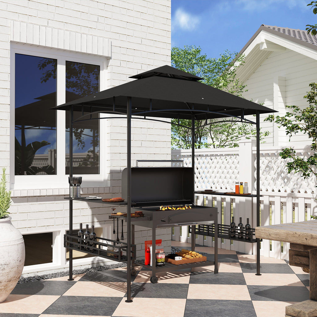8' x 5' Grill Gazebo with Shelves and Baskets, Dark Gray