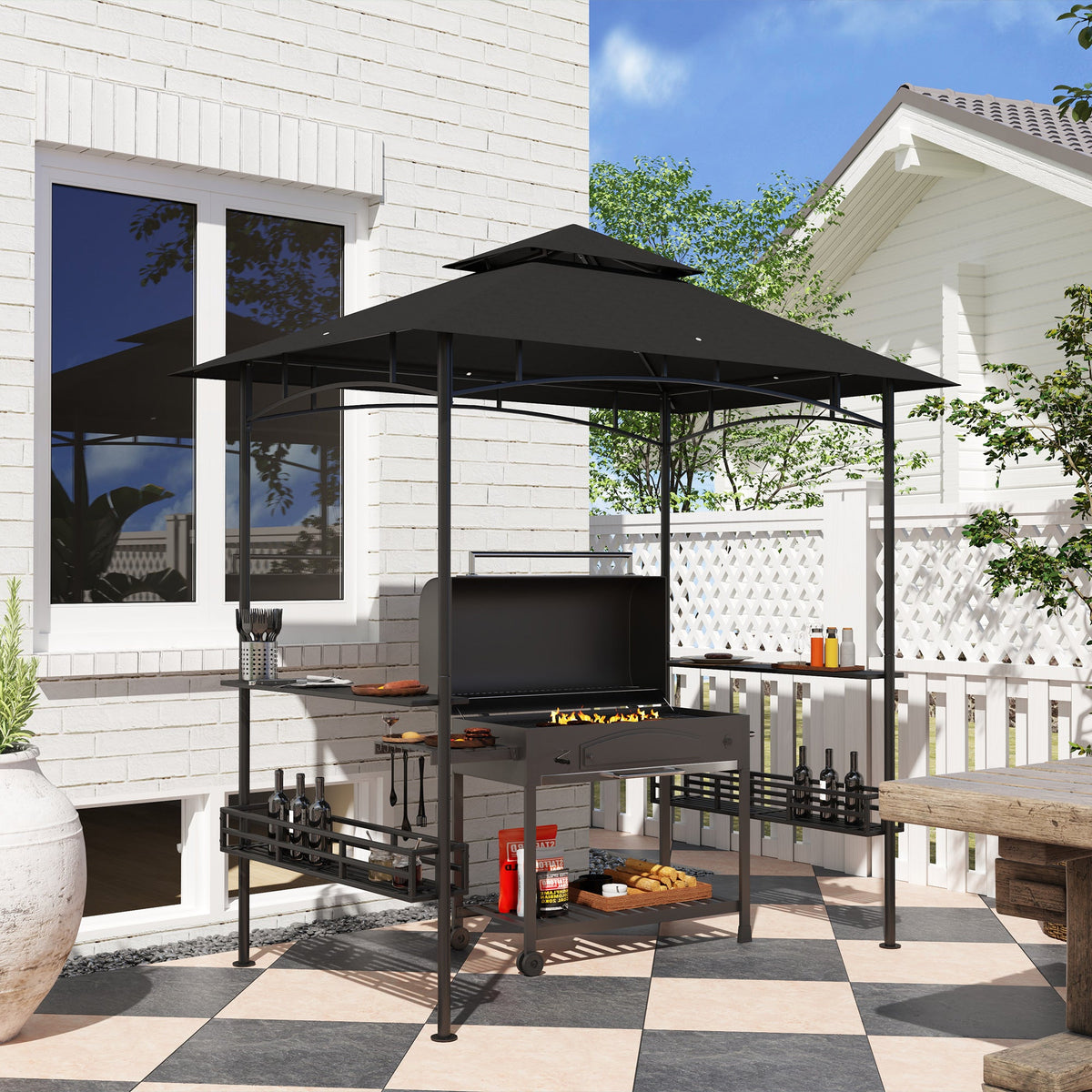 8' x 5' Grill Gazebo with Shelves and Baskets, Dark Gray