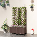 56.3" Self-Watering Planter Box with Trellis and Wheels, Brown