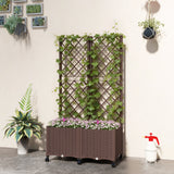 56.3" Self-Watering Planter Box with Trellis and Wheels, Brown