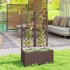 56.3" Self-Watering Planter Box with Trellis and Wheels, Brown