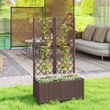 56.3" Self-Watering Planter Box with Trellis and Wheels, Brown