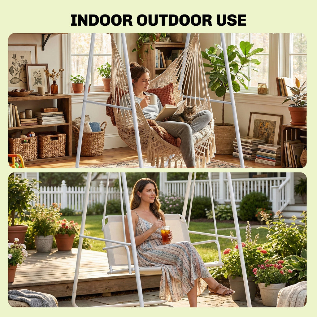Hammock Chair Stand with Steel Frame, 330 LBS Capacity, White