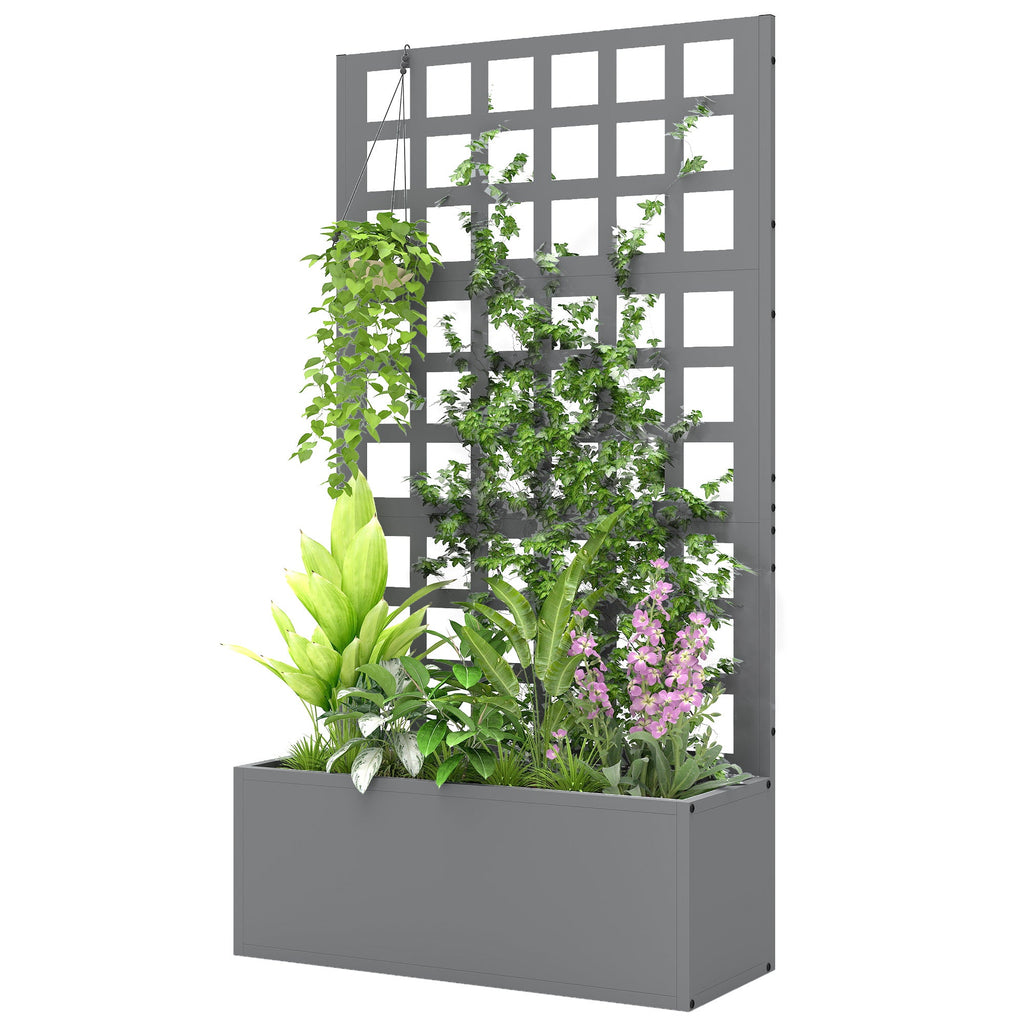 24" x 9" x 44.5" Raised Garden Bed with Trellis and Drainage, Gray