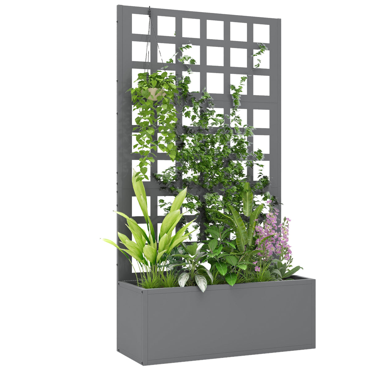 24" x 9" x 44.5" Raised Garden Bed with Trellis and Drainage, Gray