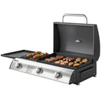 3-Burner Portable Gas Plancha Grill 8.1 kW with Griddle & Side Shelf, Black
