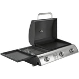 3-Burner Portable Gas Plancha Grill 8.1 kW with Griddle & Side Shelf, Black