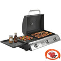 3-Burner Portable Gas Plancha Grill 8.1 kW with Griddle & Side Shelf, Black