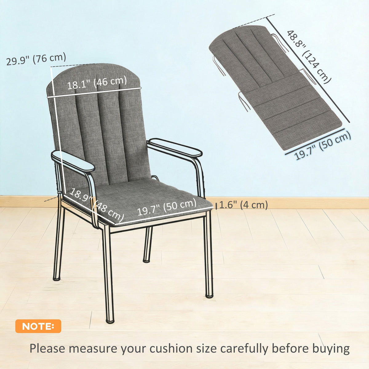 2-Piece Adirondack Chair Cushion Set with Ties, Outdoor Seat Cushions Dark Grey