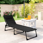 Folding Chaise Lounge Chair with 4-Position Reclining Back & Breathable Mesh Seat, Black