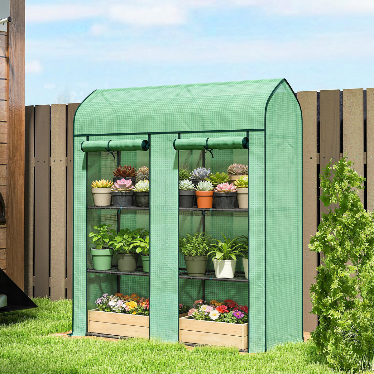 3-Tier Mini Greenhouse, 56.3" x 18.1" x 65", Green