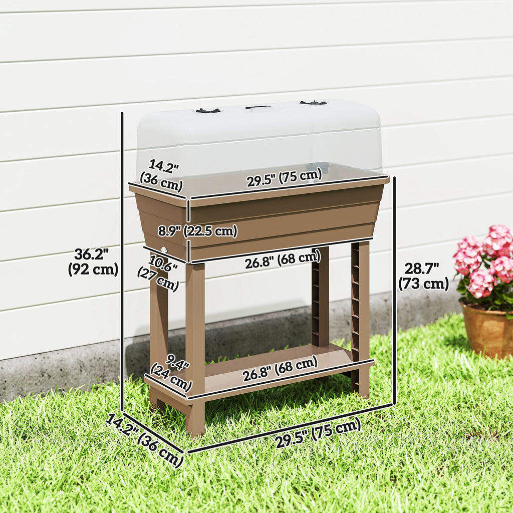 41L Self-Watering Raised Garden Bed with Lid and Shelf, Brown