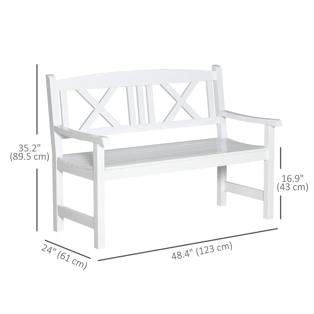 4FT 2-Seater Wooden Garden Bench with X-Shape Back, White