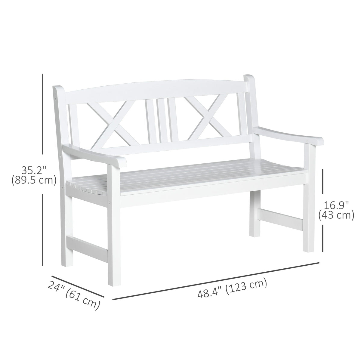 4FT 2-Seater Wooden Garden Bench with X-Shape Back, White
