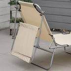 Adjustable Folding Lounge Chair with Sun Shade, Beige