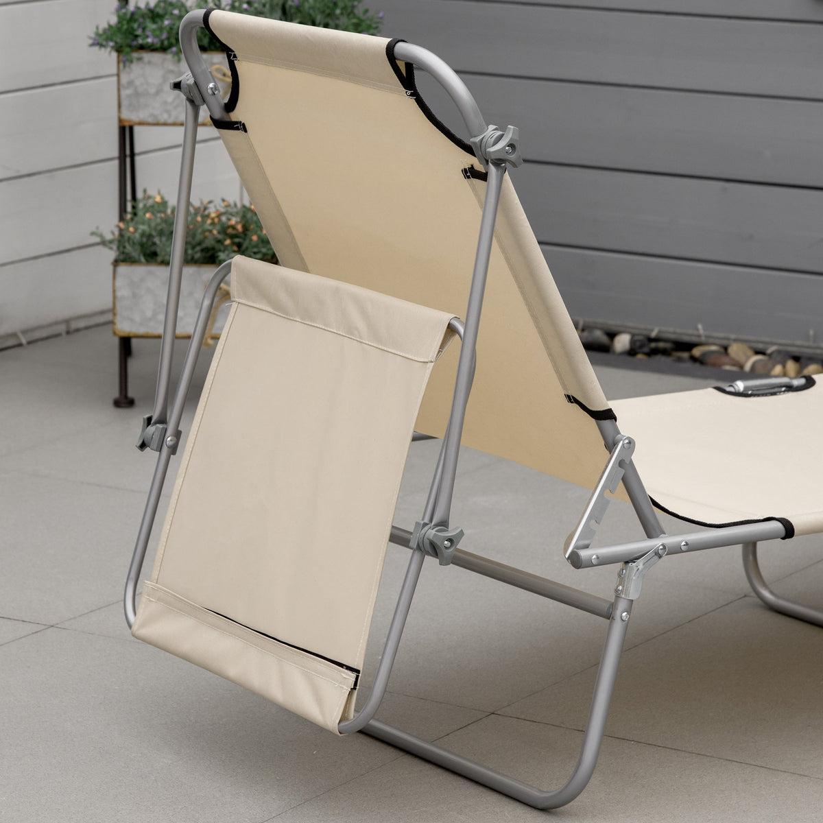 Adjustable Folding Lounge Chair with Sun Shade, Beige
