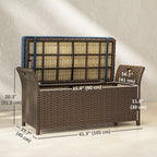 2-in-1 Patio Wicker Storage Bench, 29 Gallon with Cushion, Navy Blue