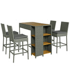 5 Piece Outdoor Bar Set with Storage Table and Cushions, Gray