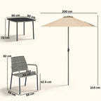 4-Person Rattan Dining Set with Tempered Glass & Tilting Parasol, Light Grey