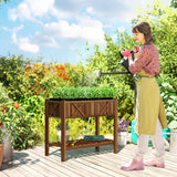 34" x 18" x 30" Wooden Raised Garden Bed with Shelf, Carbonized