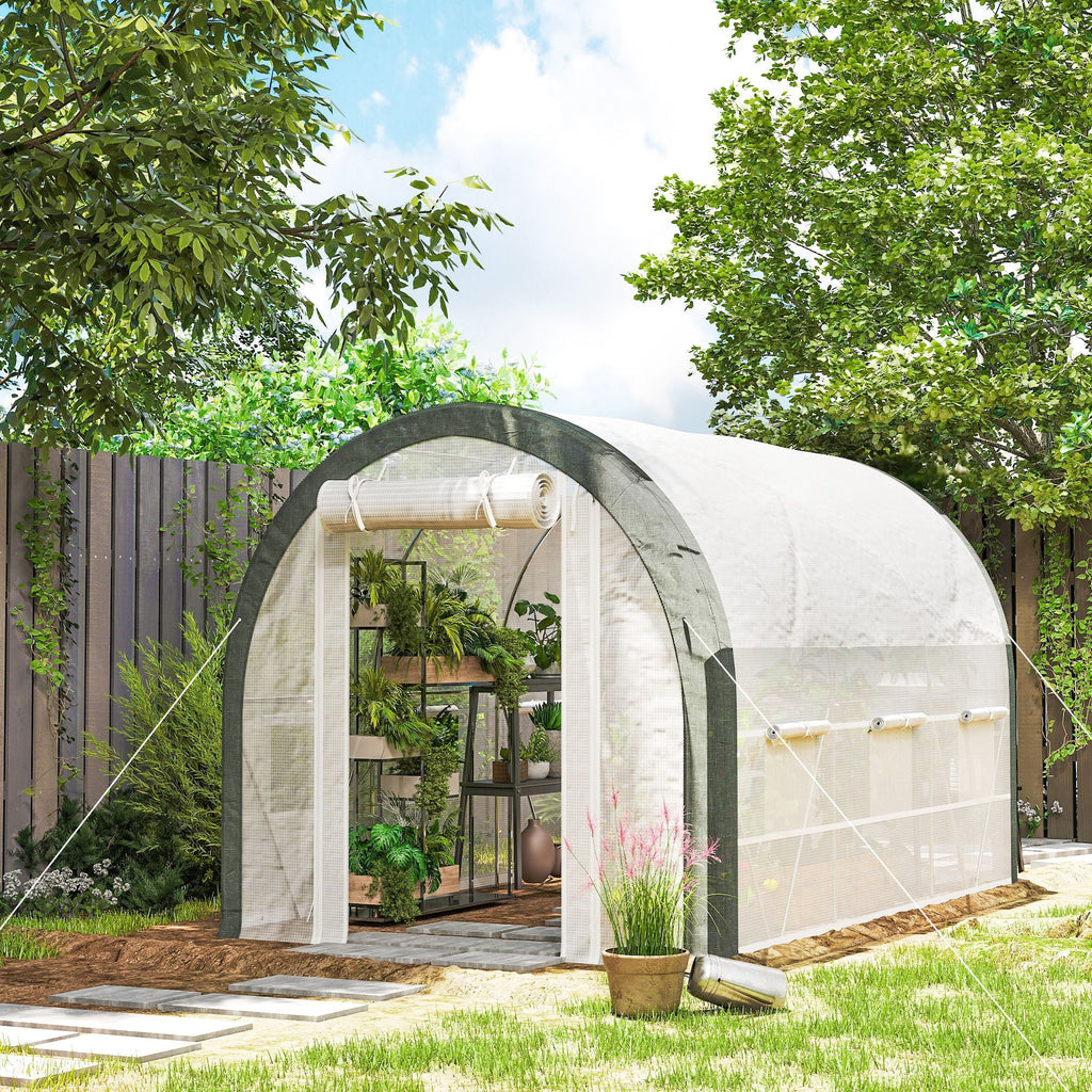 10' x 6.6' x 6.6' Walk-in Tunnel Greenhouse with 6 Windows, White