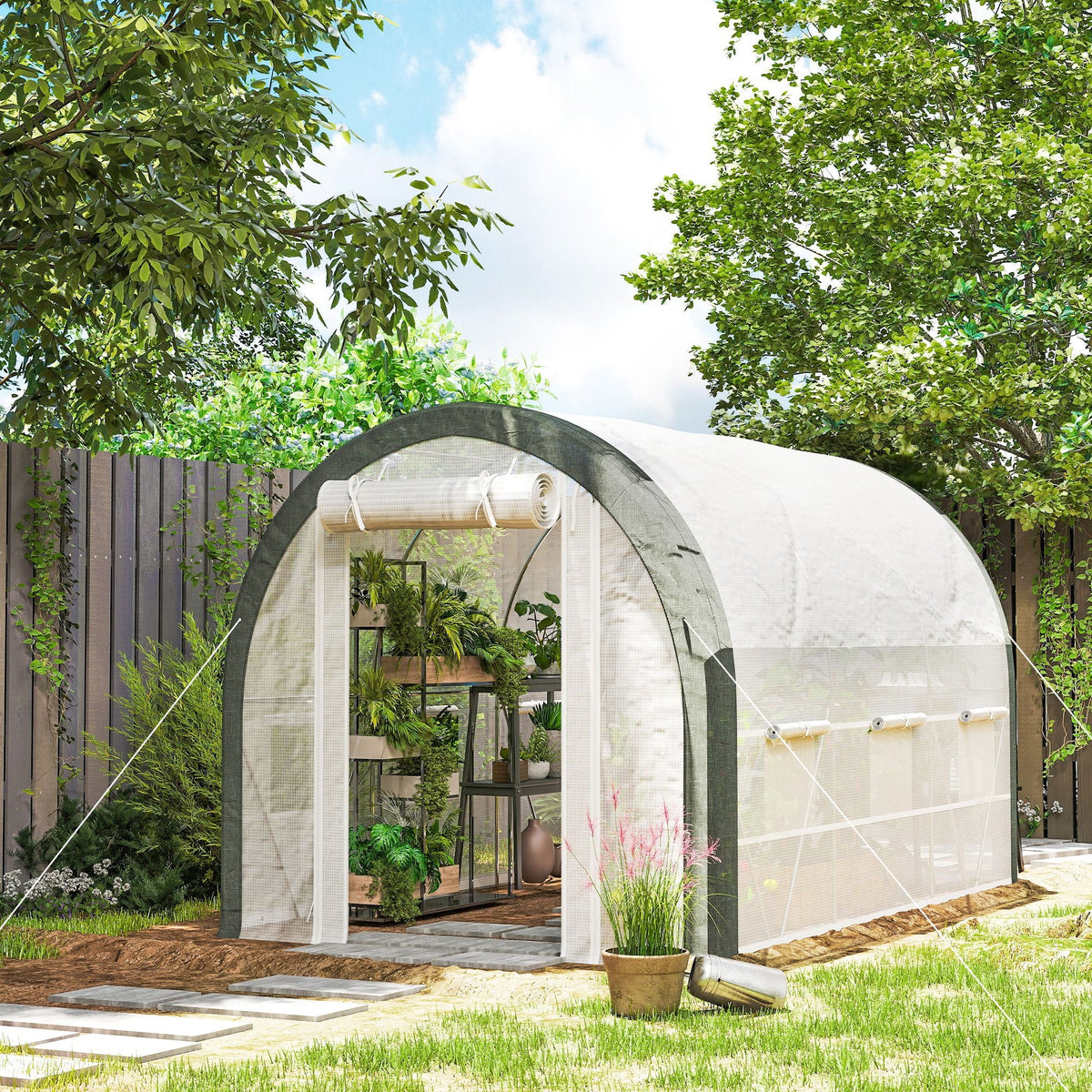 10' x 6.6' x 6.6' Walk-in Tunnel Greenhouse with 6 Windows, White