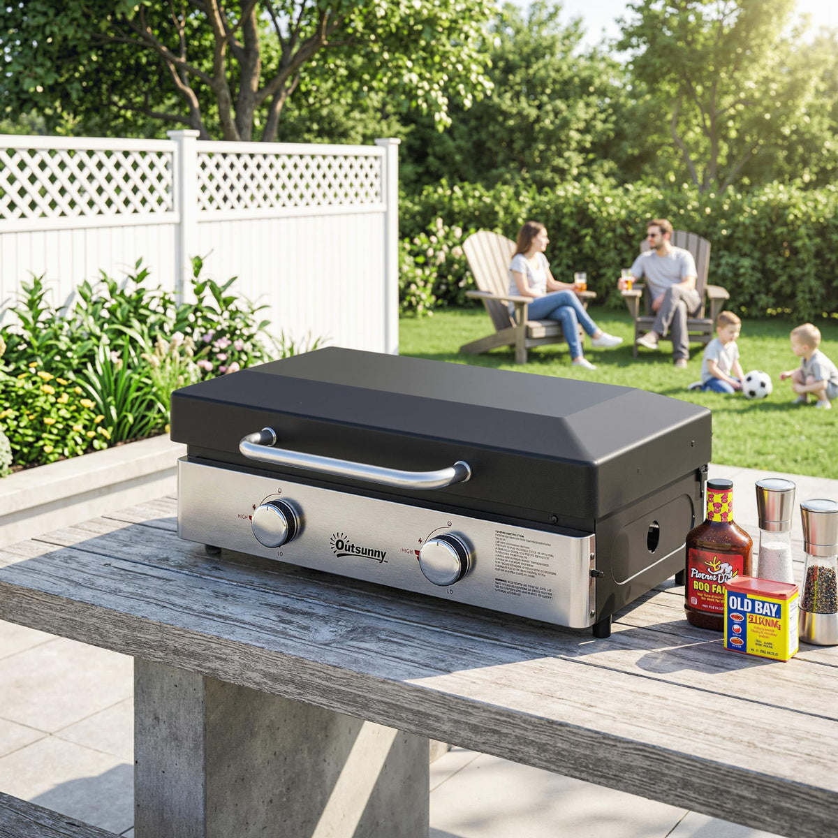 2-Burner Portable 6 kW Gas Plancha Tabletop Griddle with Grease Cup for Camping, Black